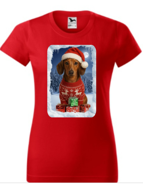 Vánoční tričko s jezevčíkem dámské3